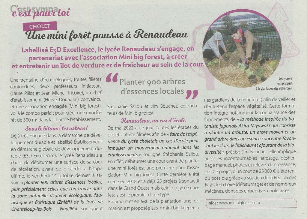Article Une mini forêt pousse à Renaudeau